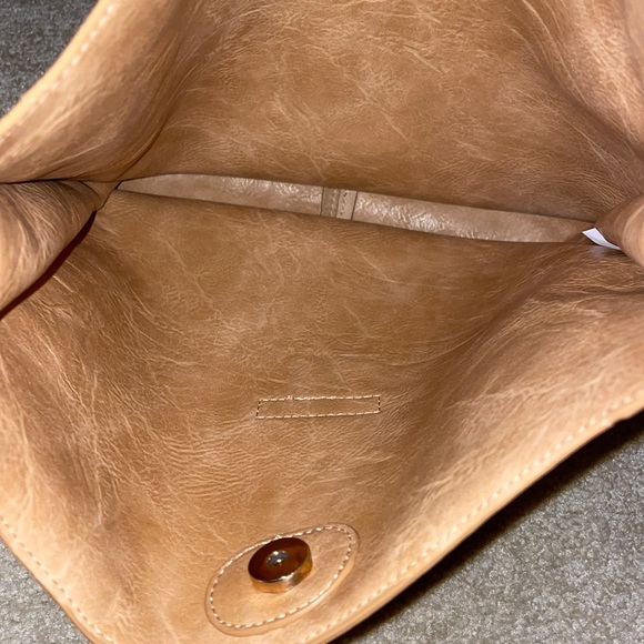 Ahdorned camel suede large crossbody purse with two straps - Picture 3 of 5